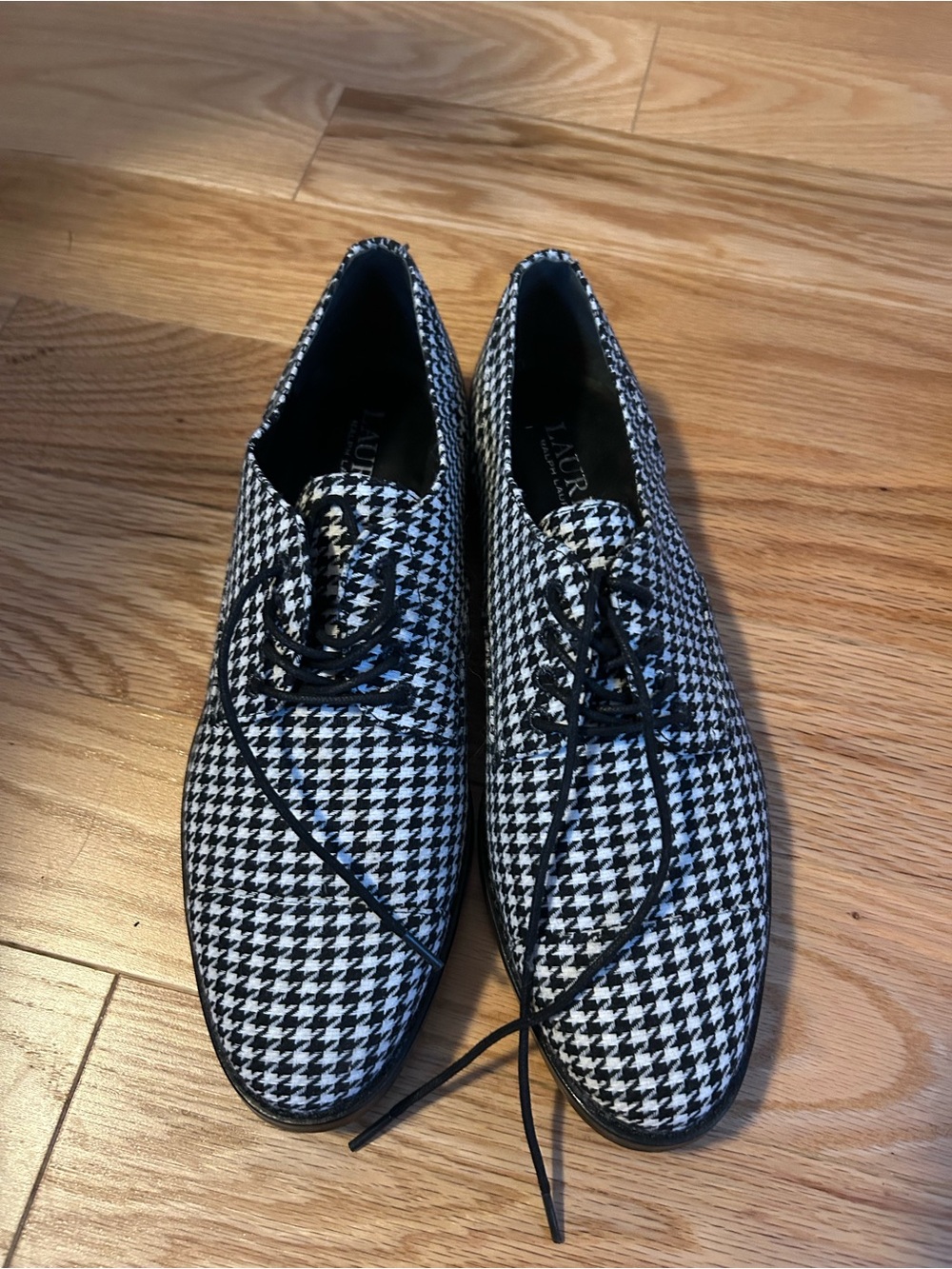 Lauren Ralph Lauren Black & White Houndstooth Women’s Lace-Up Shoes Size 8B